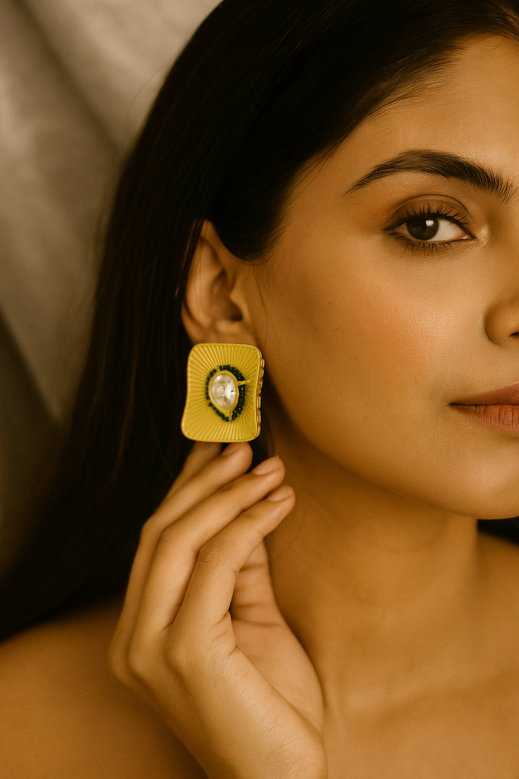 Contemporary Gold Matte Stud Earrings with Teardrop Center